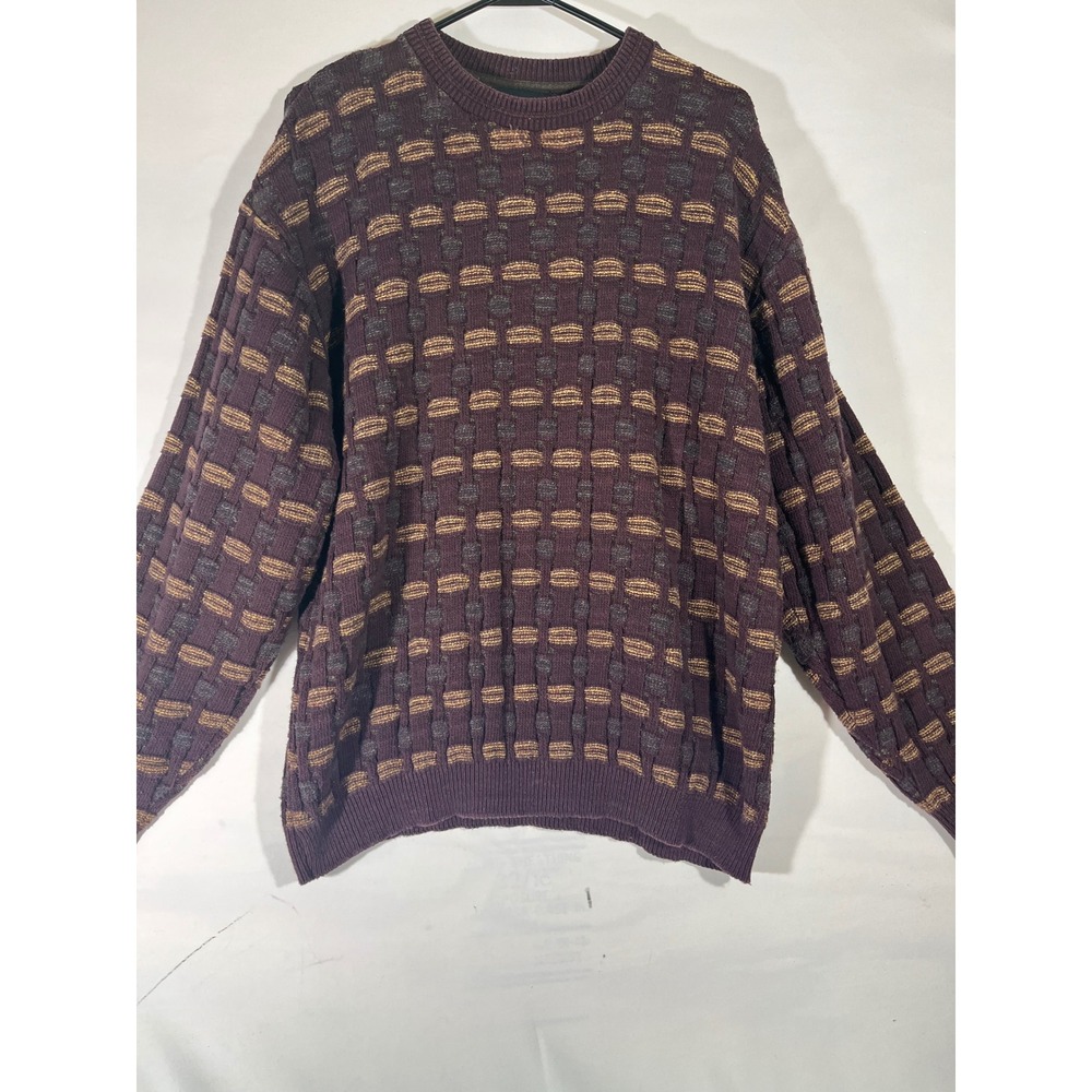 VTG Bill Blass Sweater Mens 3X Brown Geometric Basketweave Textured Grandpacore
